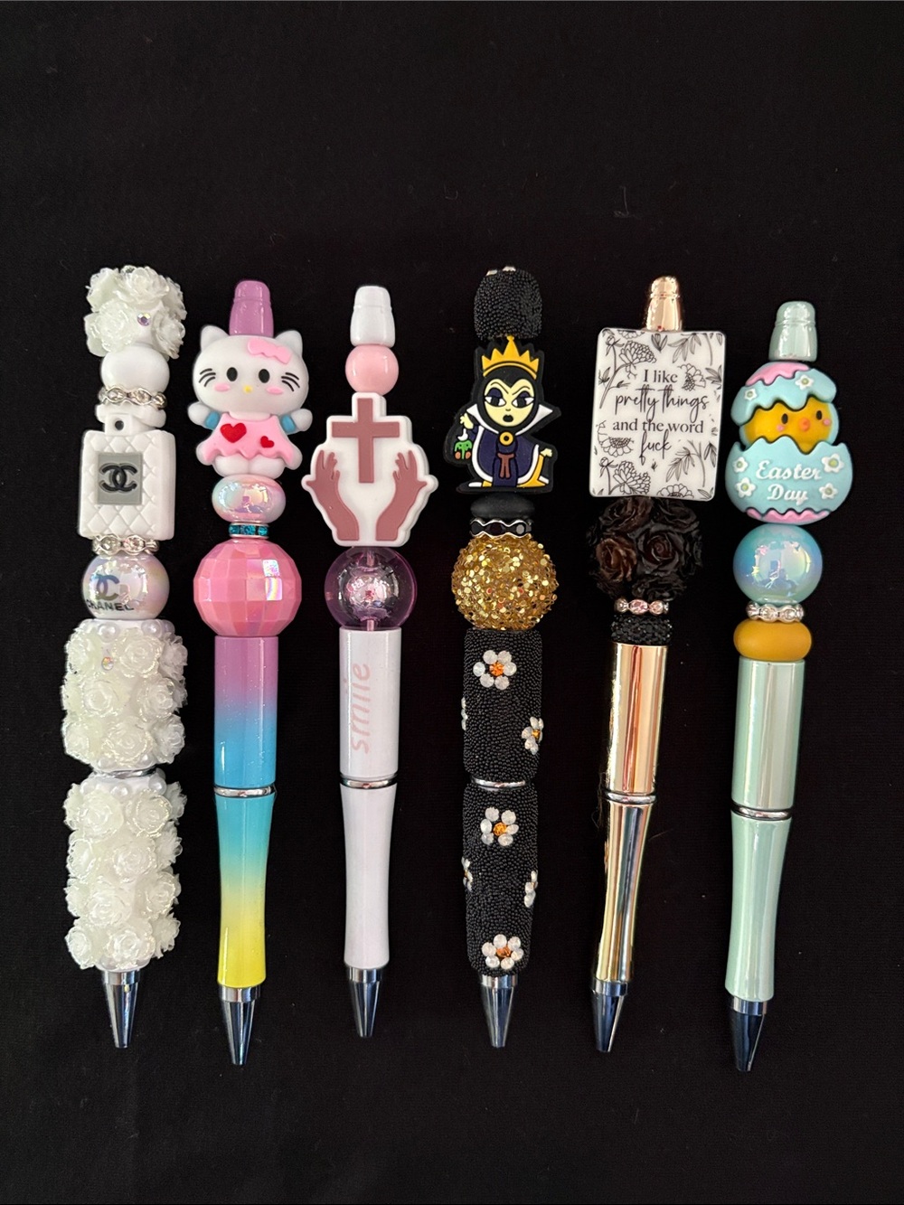 Assorted Decorative Refillable Beaded Pens Set of 6